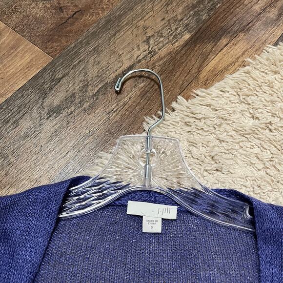 J.Jill Small Purple Open Front Linen Blend Sheer Longline Slit Cardigan Sweater - Picture 3 of 5